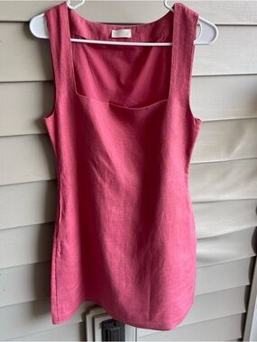 POSSE Alice Linen Mini Dress Size Small Pink Coastal Pockets
